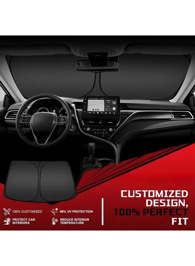 2025 Upgraded Titanium Silvery Car Sunshade 2 Layer Reflective Compact Portable Blocks UV Heat 57 09inch By 27 56inch - Image 1
